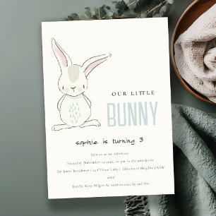 Elegant Simple Cute Blue Bunny Boys Kids Birthday Invitation