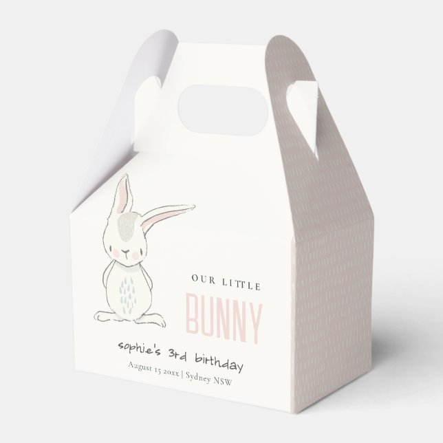 Elegant Simple Cute Bunny Pink Blush Kids Birthday Favour Box (Front Side)