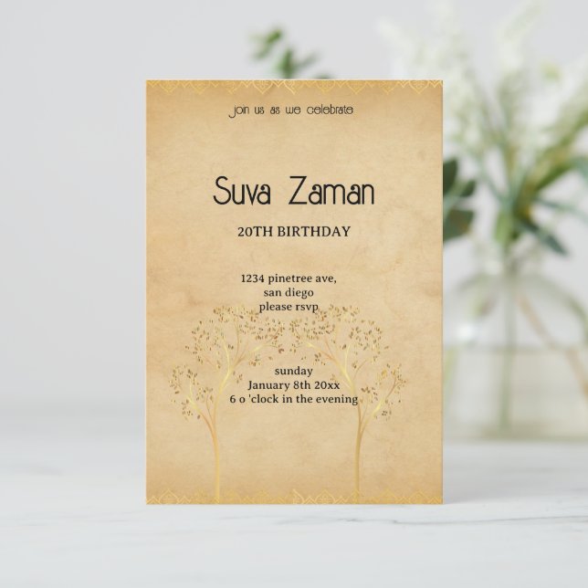 Elegant Simple Cute Grey 20th Birthday Invitation (Standing Front)