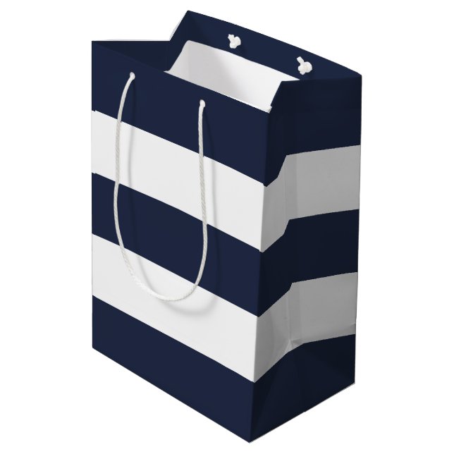 Elegant Simple Dark Navy Blue White Stripes   Medium Gift Bag (Back Angled)
