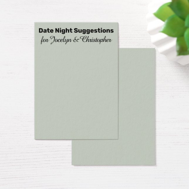 Elegant, Simple Date Night Suggestions Sage Card (Desk)