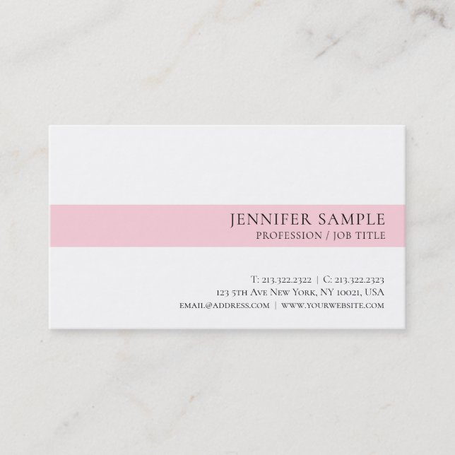 Elegant Simple Design Pink White Trendy De Luxe Business Card (Front)