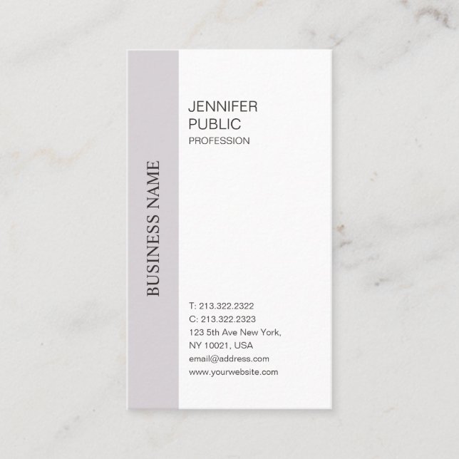 Elegant Simple Design Purple White Trendy Plain Business Card (Front)