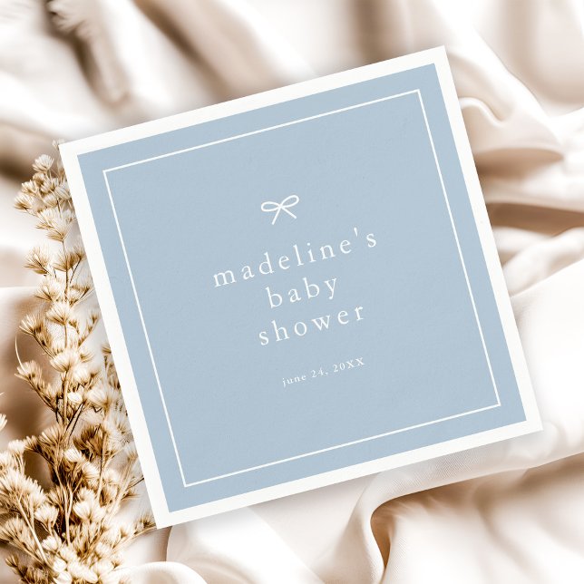 Elegant Simple Dusty Blue Boys Baby Shower Napkin (Simple bow dusty blue boys baby shower napkins.)