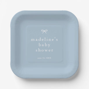 Elegant Simple Dusty Blue Boys Baby Shower Paper Plate