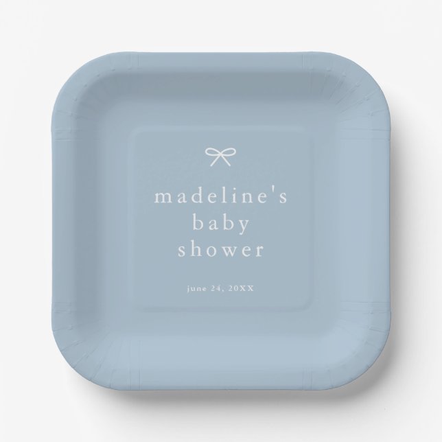 Elegant Simple Dusty Blue Boys Baby Shower Paper Plate (Front)