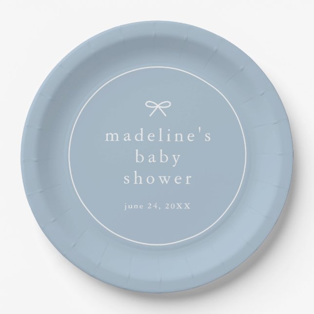 Elegant Simple Dusty Blue Boys Baby Shower Paper Plate (Front)