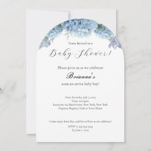 Elegant Simple Dusty Blue Floral Boy Baby Shower Invitation