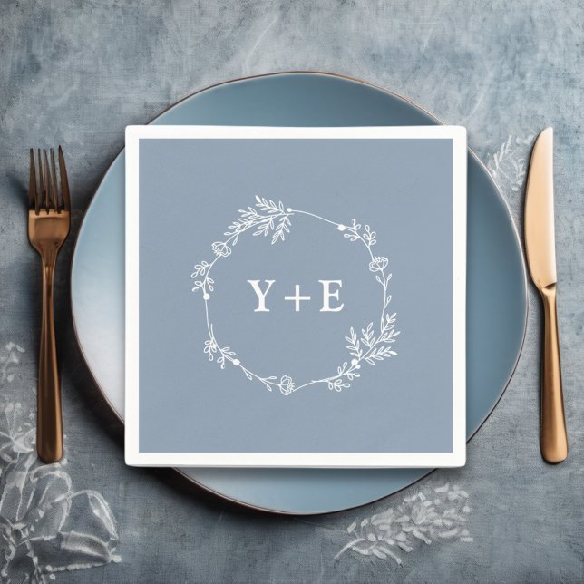  Elegant Simple Dusty Blue Monogrammed Wedding Napkin (Creator Uploaded)