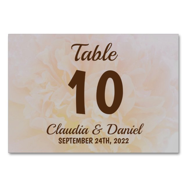 Elegant simple dusty peony floral wedding table number (Front)