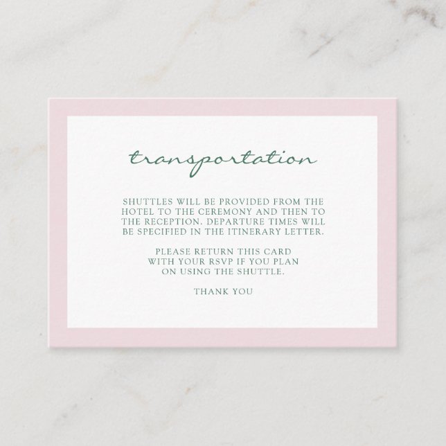 Elegant Simple Dusty Pink Wedding Transportation Enclosure Card (Front)