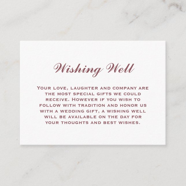 Elegant Simple Dusty Pink Wedding Wishing Well Enclosure Card (Front)