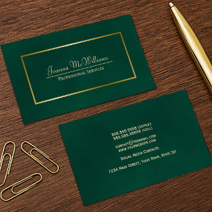 Elegant Simple Emerald Green & Gold Professional Business Card
