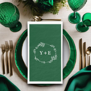 Elegant Simple Emerald Green Monogrammed Wedding Napkin