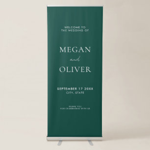 Elegant Simple Emerald Green Wedding Welcome Retractable Banner