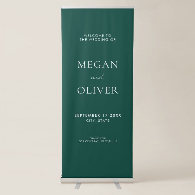 Elegant Simple Emerald Green Wedding Welcome Retractable Banner (Front)