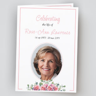 Elegant simple eucalyptus and roses funeral folded programme