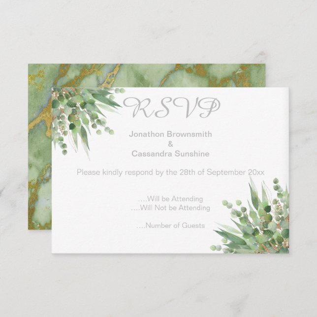 ELEGANT SIMPLE EUCALYPTUS SILVER RSVP INVITATION (Front/Back)