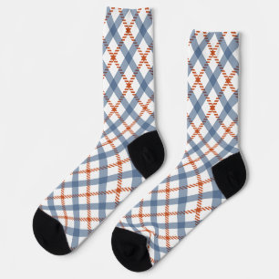 Elegant Simple Fall Plaid Blue & Red Pattern Socks