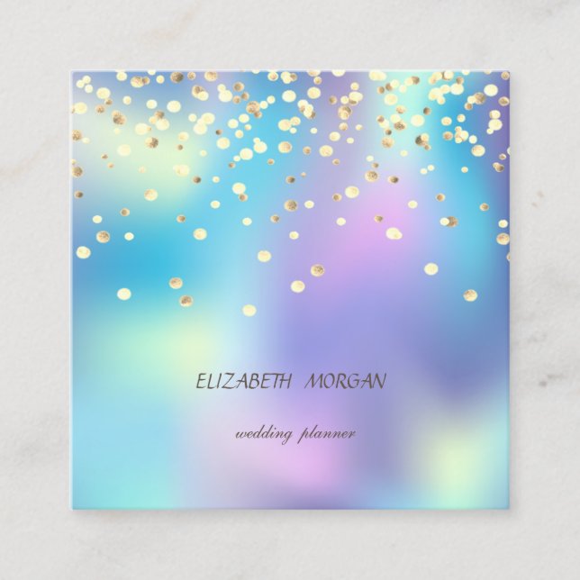 Elegant Simple, Faux Gold Confetti Holographic Square Business Card (Front)