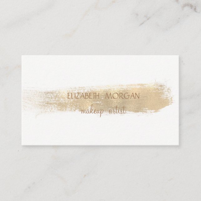 Elegant Simple Faux Gold Foil Brush Stroke,White Business Card (Front)