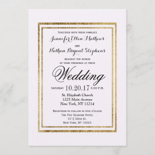 Elegant Simple Faux Gold Outline and White Invitation