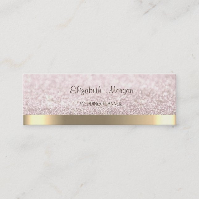 Elegant Simple Faux Gold Stripe,Glittery Bokeh Mini Business Card (Front)