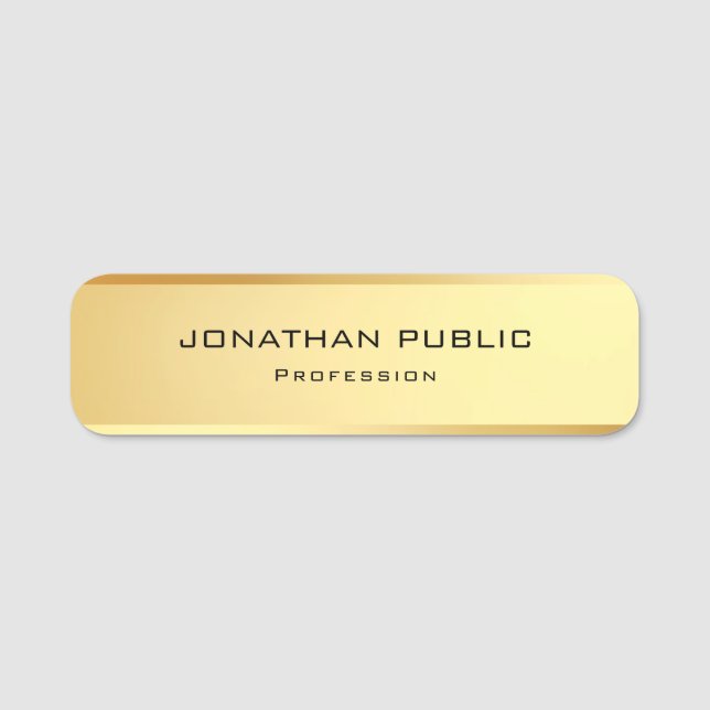 Elegant Simple Faux Gold Template Modern Name Tag (Front)