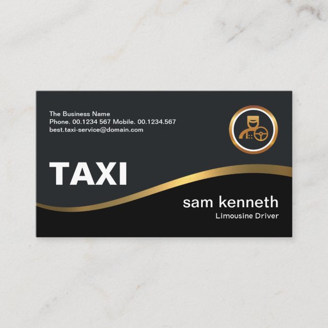 Elegant Simple Faux Gold Wave Taxi Driver Business Card (Front)