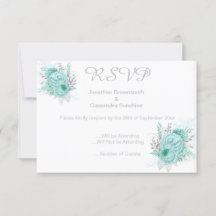 ELEGANT SIMPLE FLORAL AQUA GLITTER RSVP