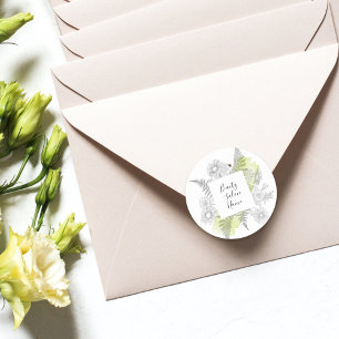 Elegant Simple Floral Black And White Classic Round Sticker