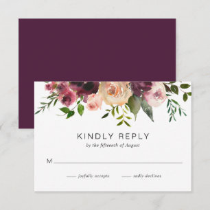 Elegant Simple Floral Burgundy Rustic Wedding RSVP Card