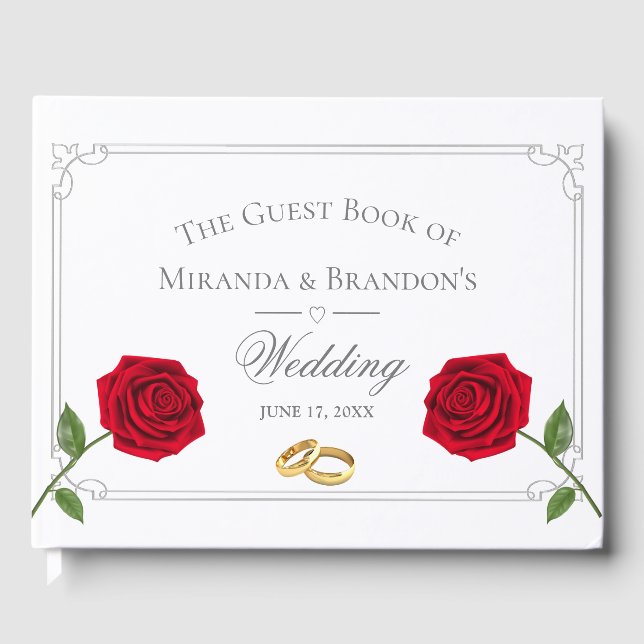 Elegant Simple Floral Classic Wedding Guest Book (Front)