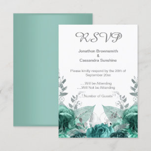 ELEGANT SIMPLE FLORAL GREEN METALLIC RSVP INVITATION