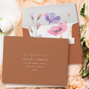 Elegant Simple Floral Mocha Address RSVP Wedding Envelope