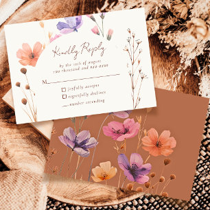 Elegant Simple Floral Mocha Wedding RSVP Response