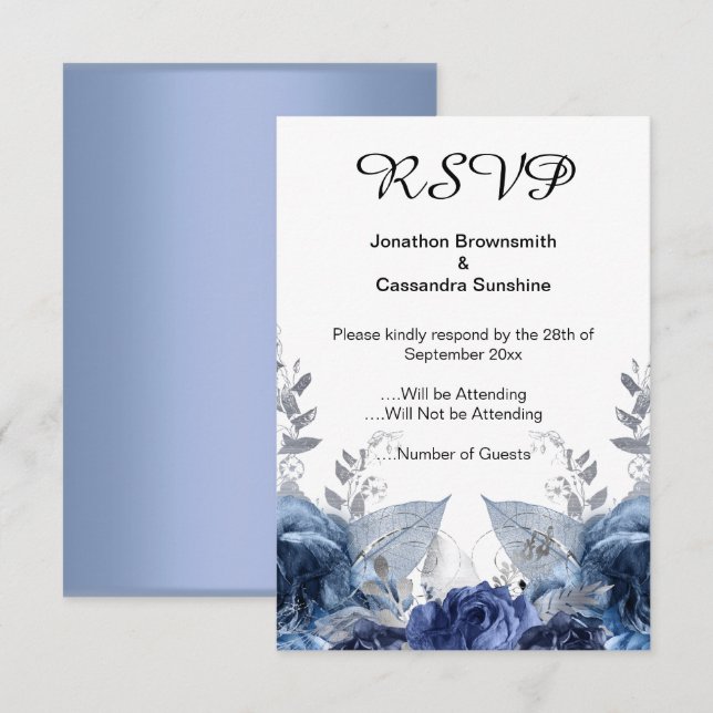 ELEGANT SIMPLE FLORAL NAVY LIGHT RSVP INVITATION (Front/Back)