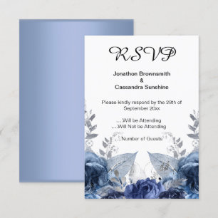 ELEGANT SIMPLE FLORAL NAVY LIGHT RSVP INVITATION