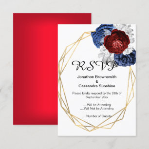 ELEGANT SIMPLE FLORAL NAVY RED RSVP INVITATION