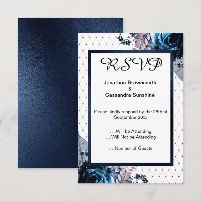 ELEGANT SIMPLE FLORAL TURQUOISE PINK  PATTERN RSVP INVITATION (Front/Back)