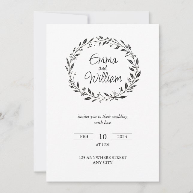 Elegant simple floral Wedding Invitation (Front)