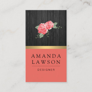 Elegant Simple Flowers and Wood Panel Business Card