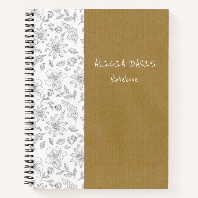 Elegant Simple Flowers Kraft background Notebook (Front)