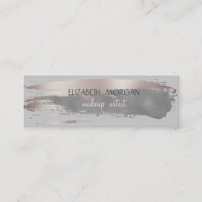 Elegant Simple Foil Brush Stroke,Grey Mini Business Card (Front)