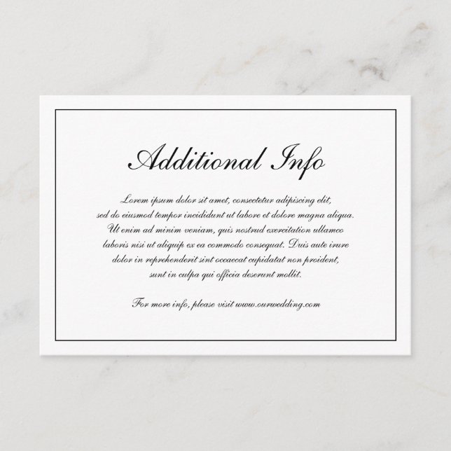 Elegant Simple Formal Black and White Wedding Enclosure Card (Front)