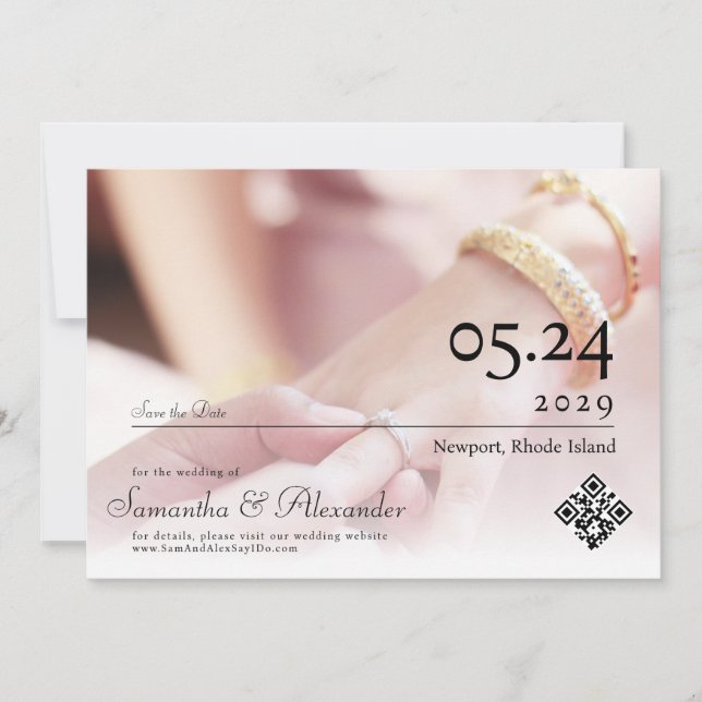 Elegant Simple Formal Script Unique Photo Wedding  Save The Date (Front)