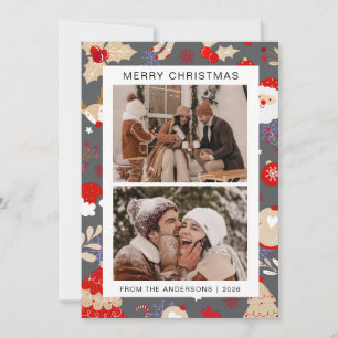 Elegant Simple Frame Christmas Family 1 Photo Holiday Card