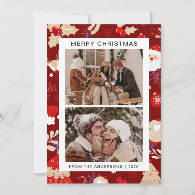 Elegant Simple Frame Christmas Family 1 Photo Holiday Card (Front)