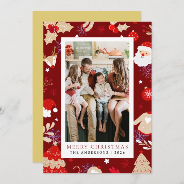 Elegant Simple Frame Christmas Family 1 Photo Holiday Card (Front/Back)