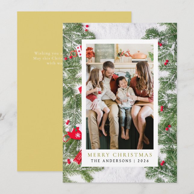Elegant Simple Frame Christmas Family 1 Photo Holiday Card (Front/Back)